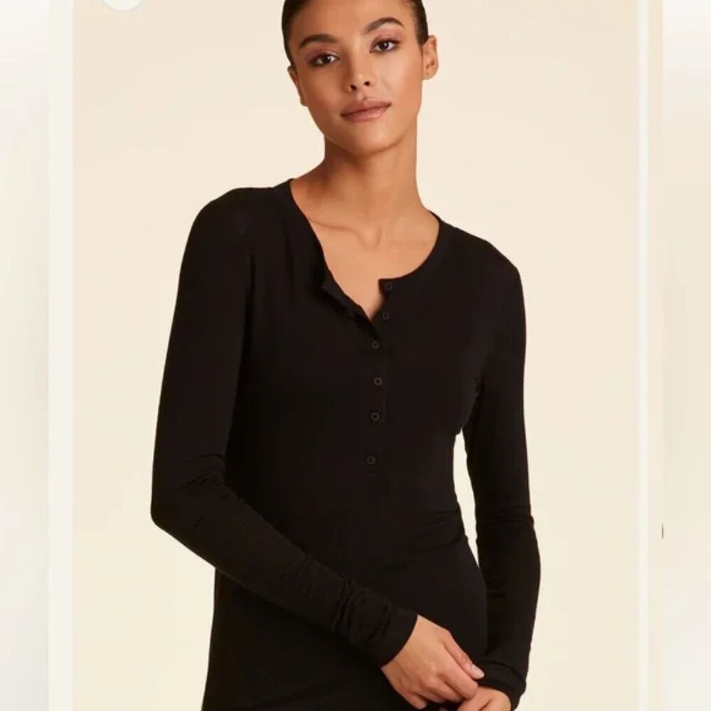 ELECTRIC & ROSE Ribbed Henley Long Sleeve Black NWT‎ Large